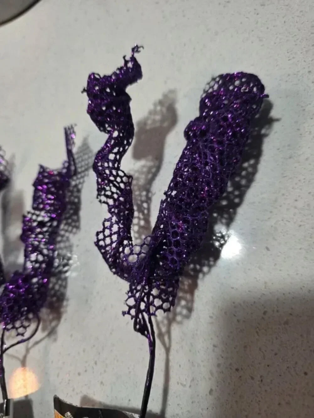 Purple glitter Halloween decorative picks, floral arrangement accessories